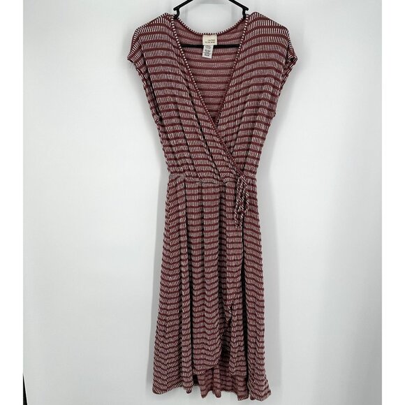 Caution to the Wind Dress Wrap Size Medium Maroon & White Midi - Picture 1 of 7